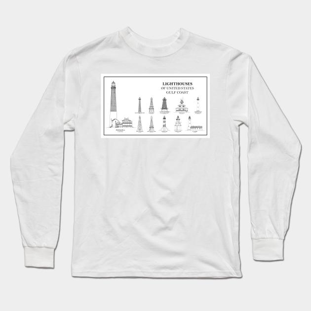 Lighthouses of United States of America - Gulf Coast - B Long Sleeve T-Shirt by SPJE Illustration Photography